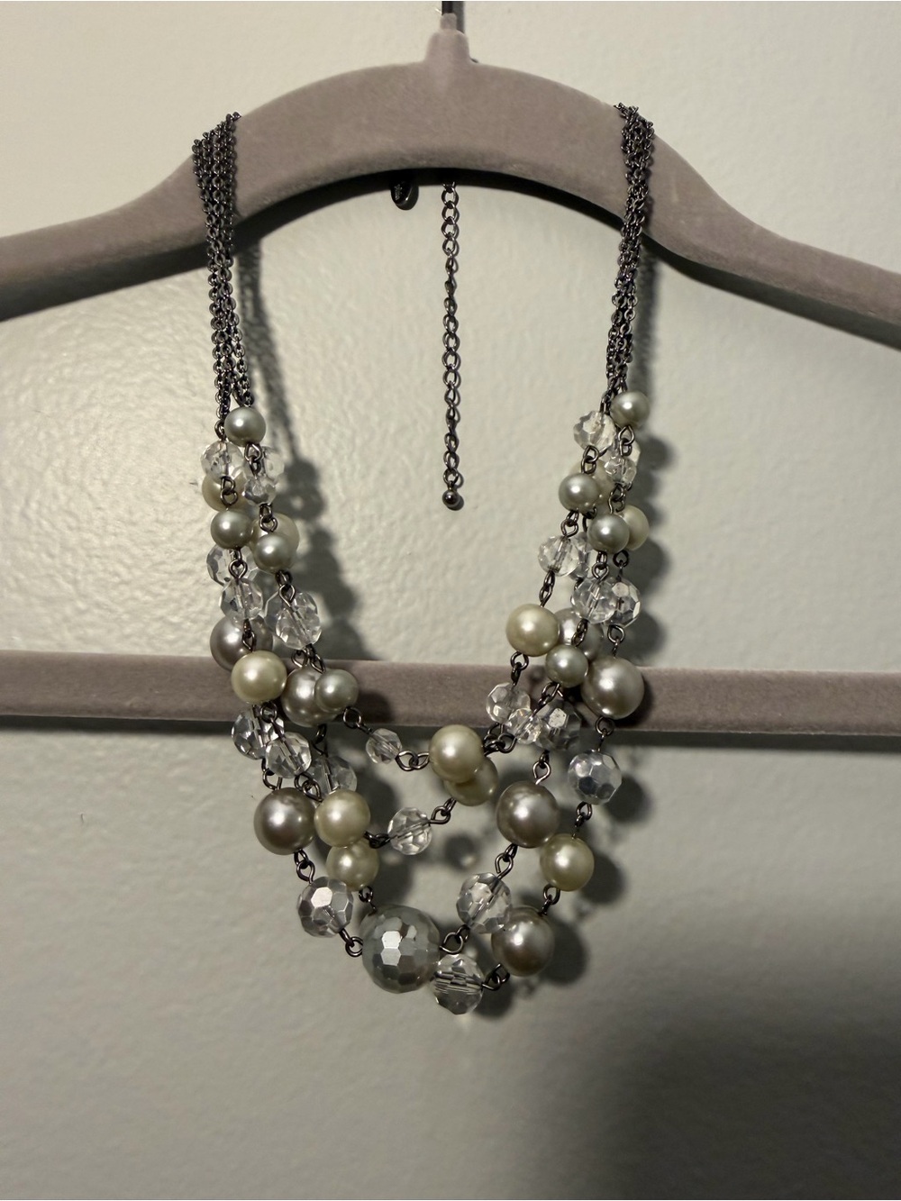 Lia Sophia Multi-Strand Pearl and Clear Crystal Necklace